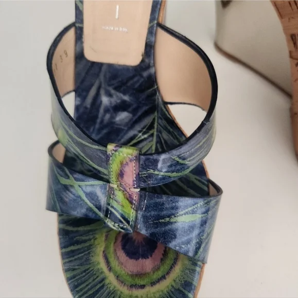 Casadei Italian Blue And Green Wedge Sandals - Picture 3 of 12